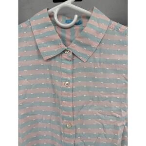J. McLaughlin Women's Pink & Blue Striped Dot Button Down Shirt Size M Medium
